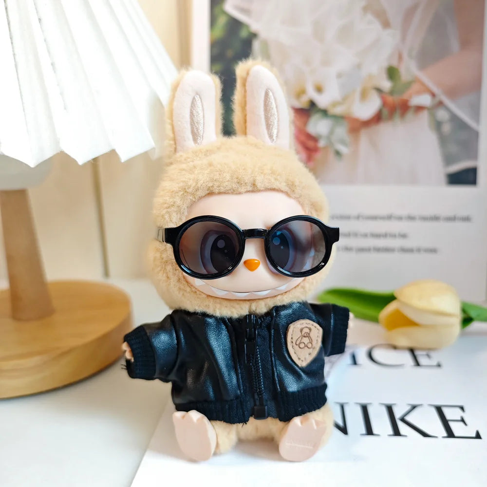 17cm Mini Plush Doll'S Clothes Outfit Accessories For Korea Kpop Exo Labubu Idol Black Leather Jacket Skirt Outfit Clothing Gift