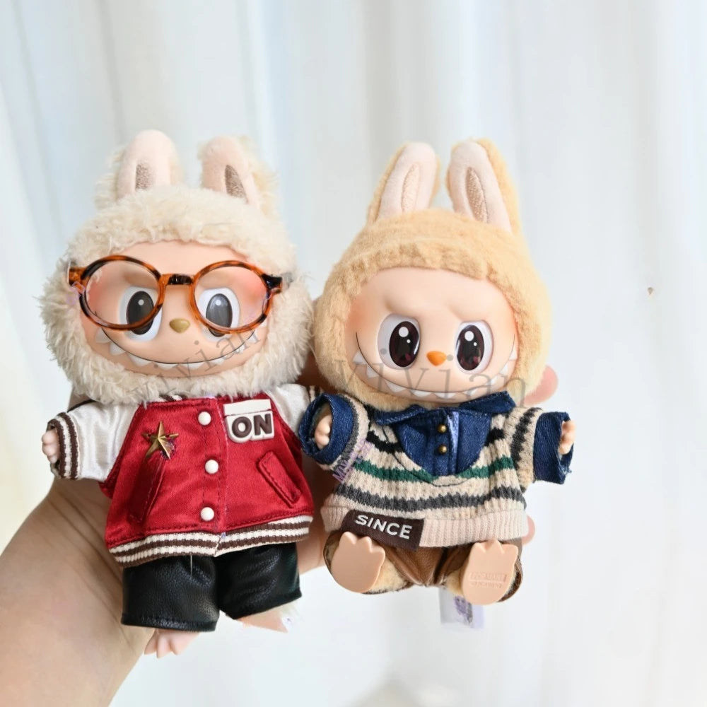 Mini Doll'S Clothes Outfit Accessories For 15-17cm Labubu and 10cm cotton doll Striped shirt baseball jersey Clothing Gift