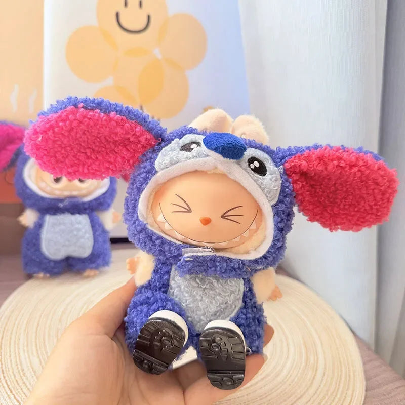 Adorable Brown-Eared Rabbit Clothes Set for Labubu Doll Pendant Only Clothing Item Including First Third Generation