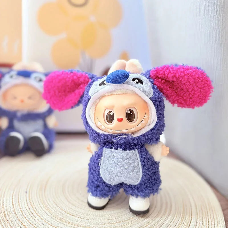 Adorable Brown-Eared Rabbit Clothes Set for Labubu Doll Pendant Only Clothing Item Including First Third Generation