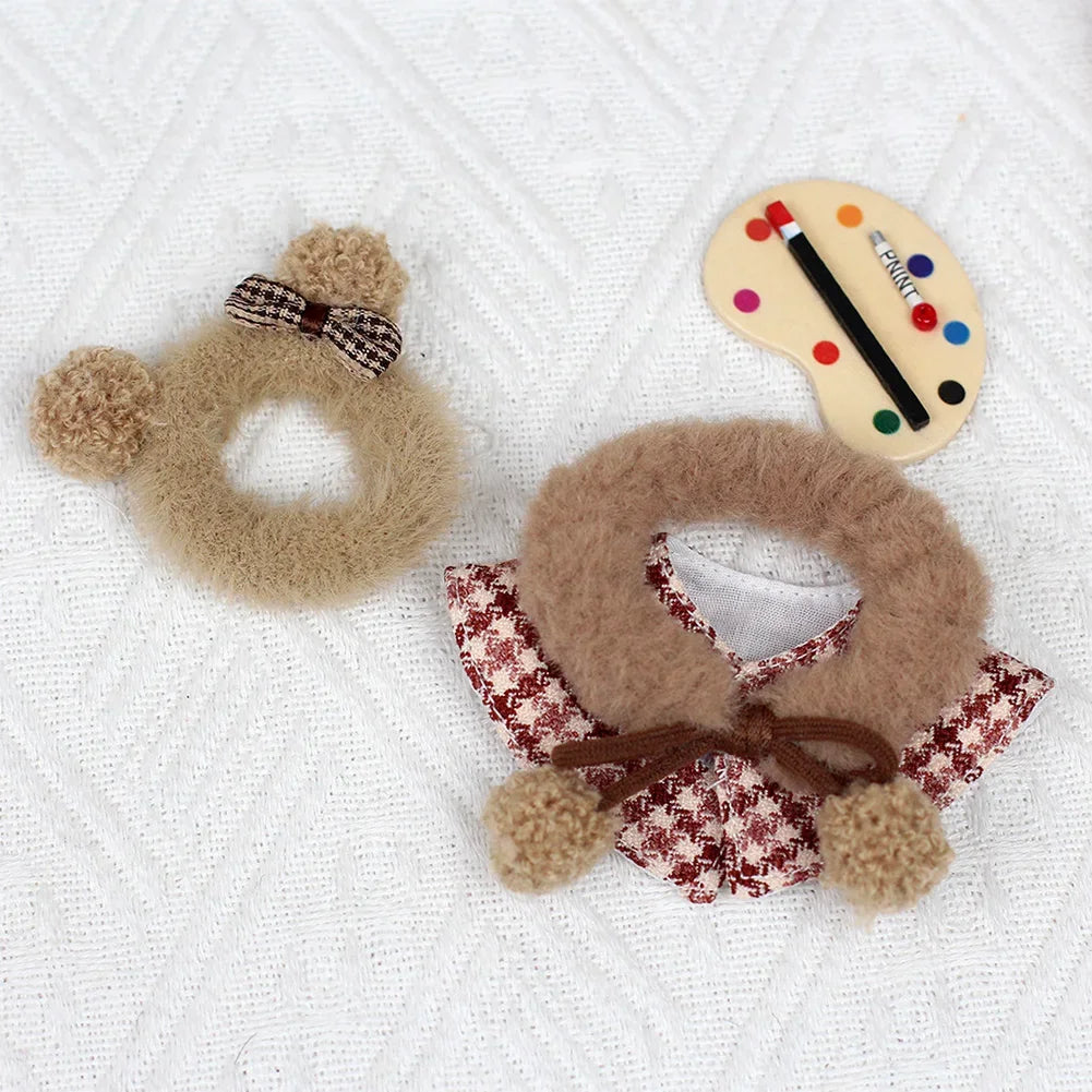 For 15cm Cute Labubu V1 V2 Mini Doll's Stylish Grid Retro Cape with Beret Set Labubu Clothes Outfit Labubu Ropa Clothing Gift