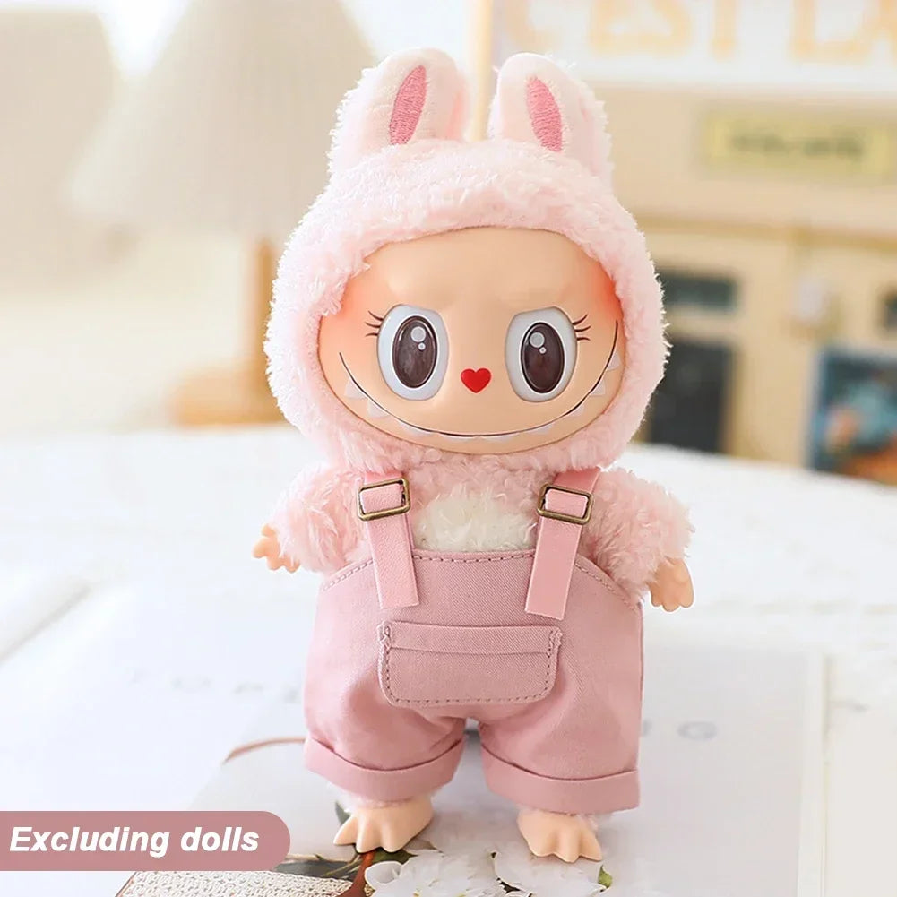 Cute Mini Clothes Outfit Accessories Bucket Hat Overalls BJD Doll Clothing For 17cm Labubu V2 Girl Gift Outfit