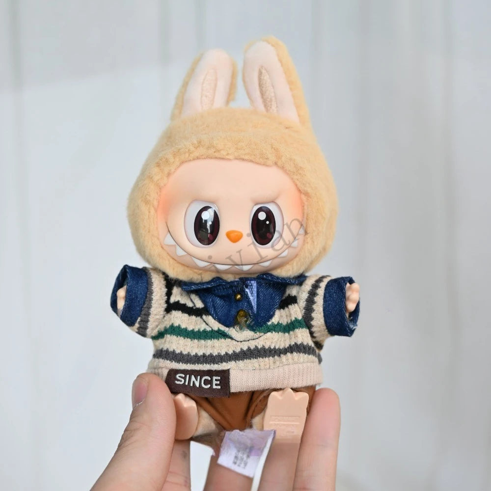 Mini Doll'S Clothes Outfit Accessories For 15-17cm Labubu and 10cm cotton doll Striped shirt baseball jersey Clothing Gift