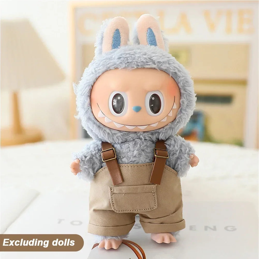 Cute Mini Clothes Outfit Accessories Bucket Hat Overalls BJD Doll Clothing For 17cm Labubu V2 Girl Gift Outfit