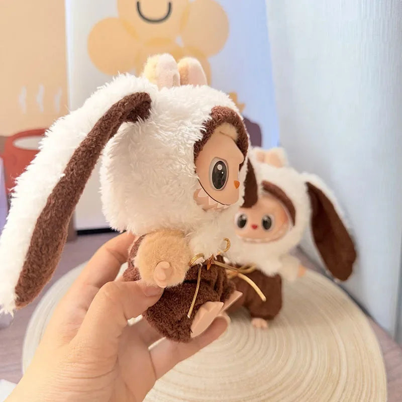 Adorable Brown-Eared Rabbit Clothes Set for Labubu Doll Pendant Only Clothing Item Including First Third Generation