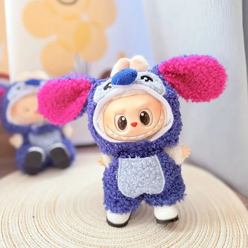 Adorable Brown-Eared Rabbit Clothes Set for Labubu Doll Pendant Only Clothing Item Including First Third Generation
