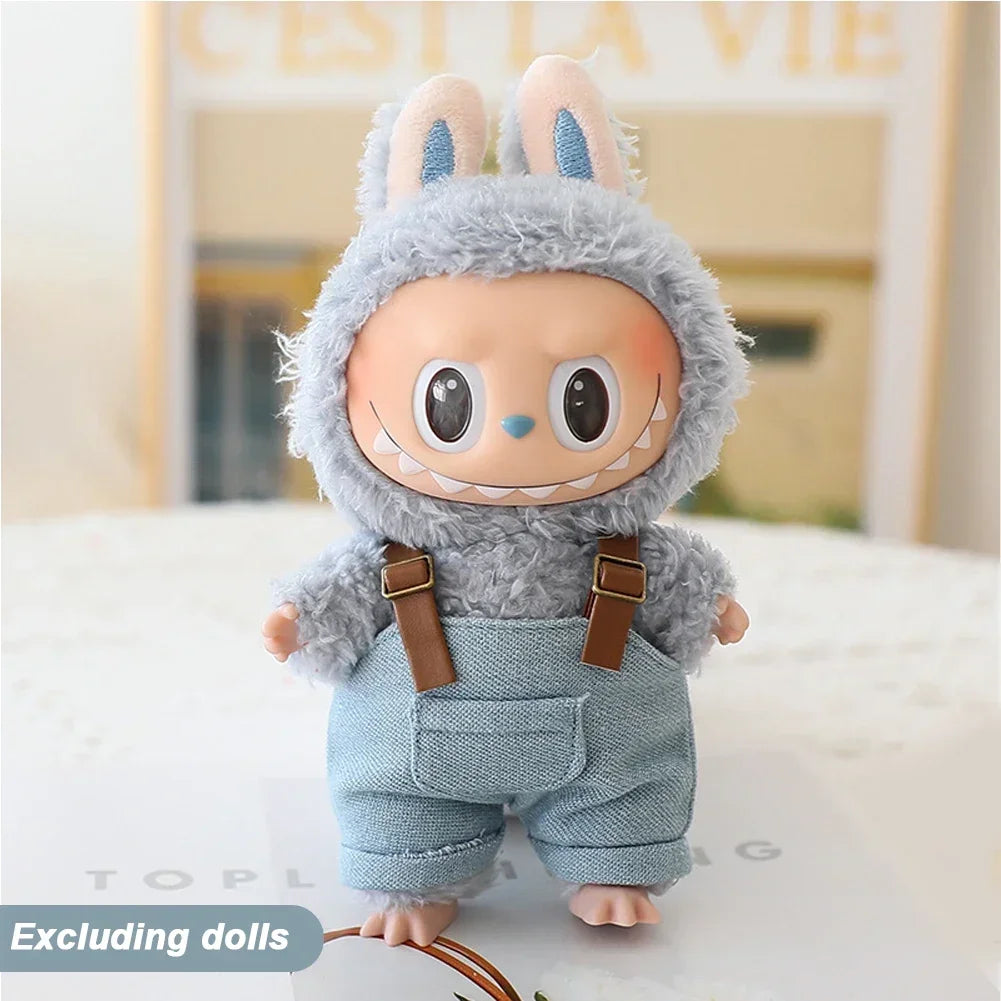 Cute Mini Clothes Outfit Accessories Bucket Hat Overalls BJD Doll Clothing For 17cm Labubu V2 Girl Gift Outfit