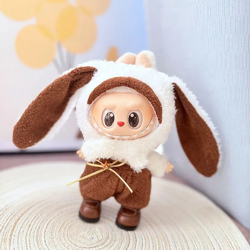 Adorable Brown-Eared Rabbit Clothes Set for Labubu Doll Pendant Only Clothing Item Including First Third Generation