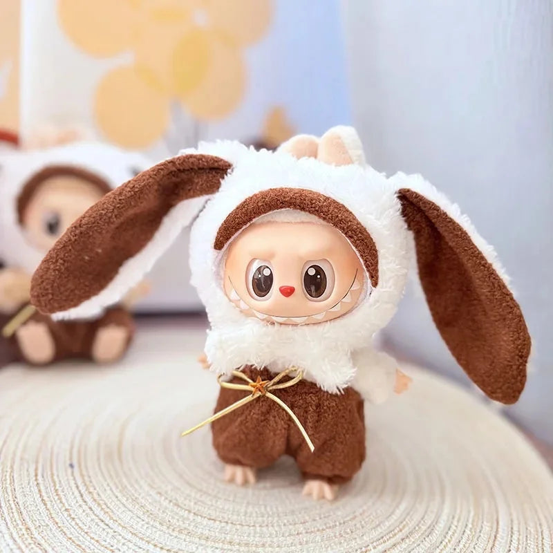 Adorable Brown-Eared Rabbit Clothes Set for Labubu Doll Pendant Only Clothing Item Including First Third Generation