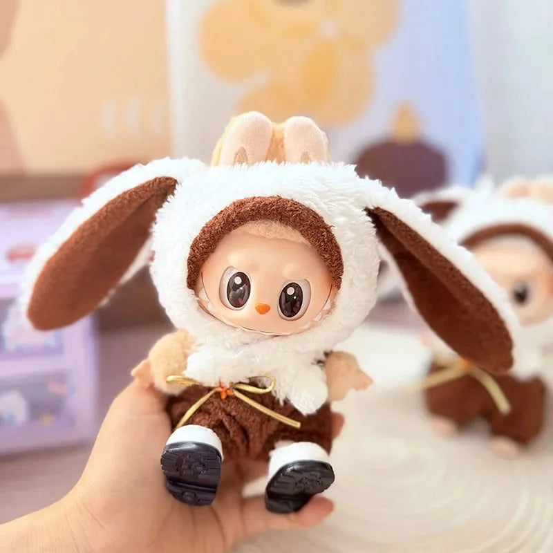 Adorable Brown-Eared Rabbit Clothes Set for Labubu Doll Pendant Only Clothing Item Including First Third Generation