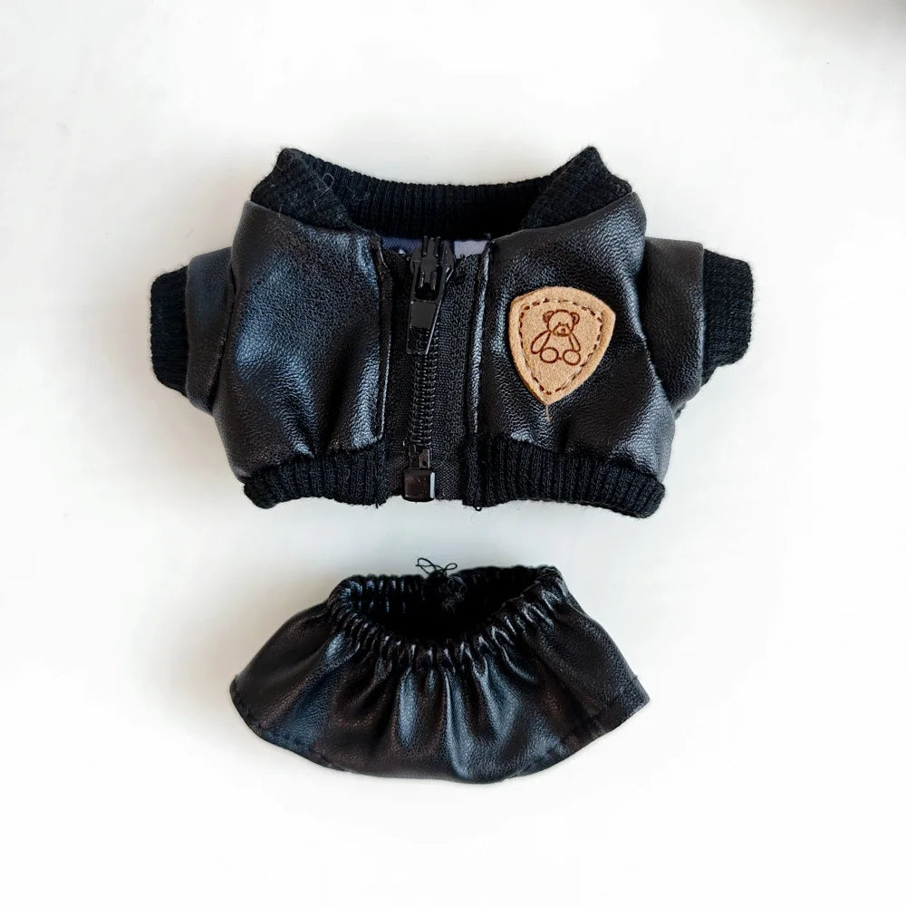 17cm Mini Plush Doll'S Clothes Outfit Accessories For Korea Kpop Exo Labubu Idol Black Leather Jacket Skirt Outfit Clothing Gift