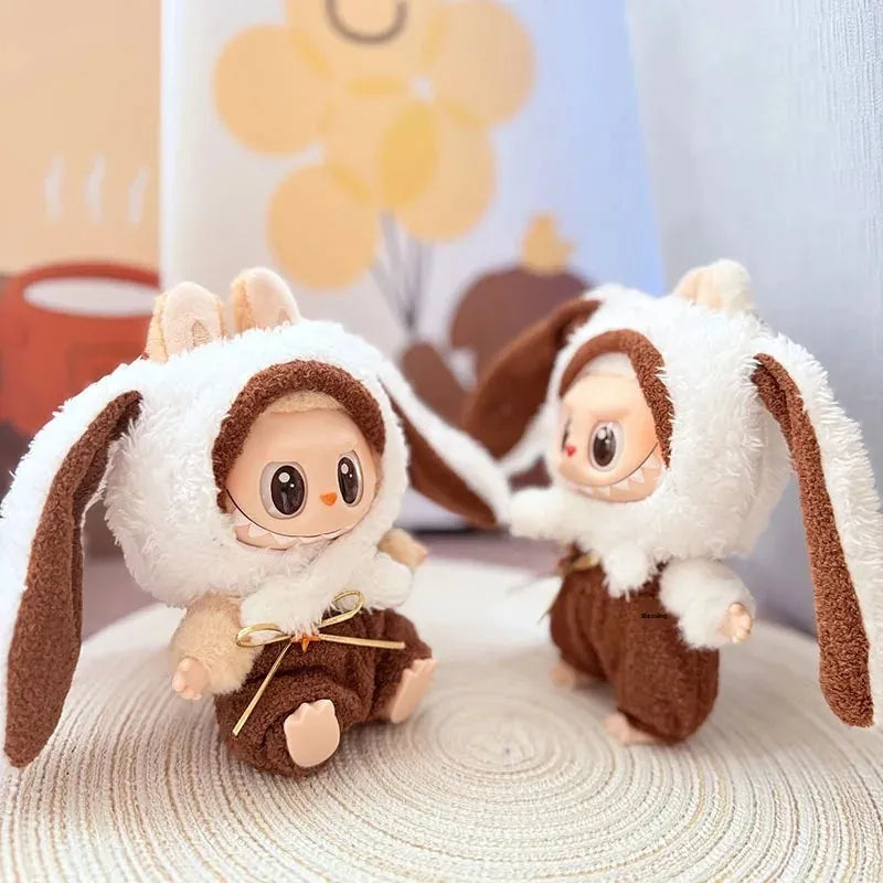 Adorable Brown-Eared Rabbit Clothes Set for Labubu Doll Pendant Only Clothing Item Including First Third Generation