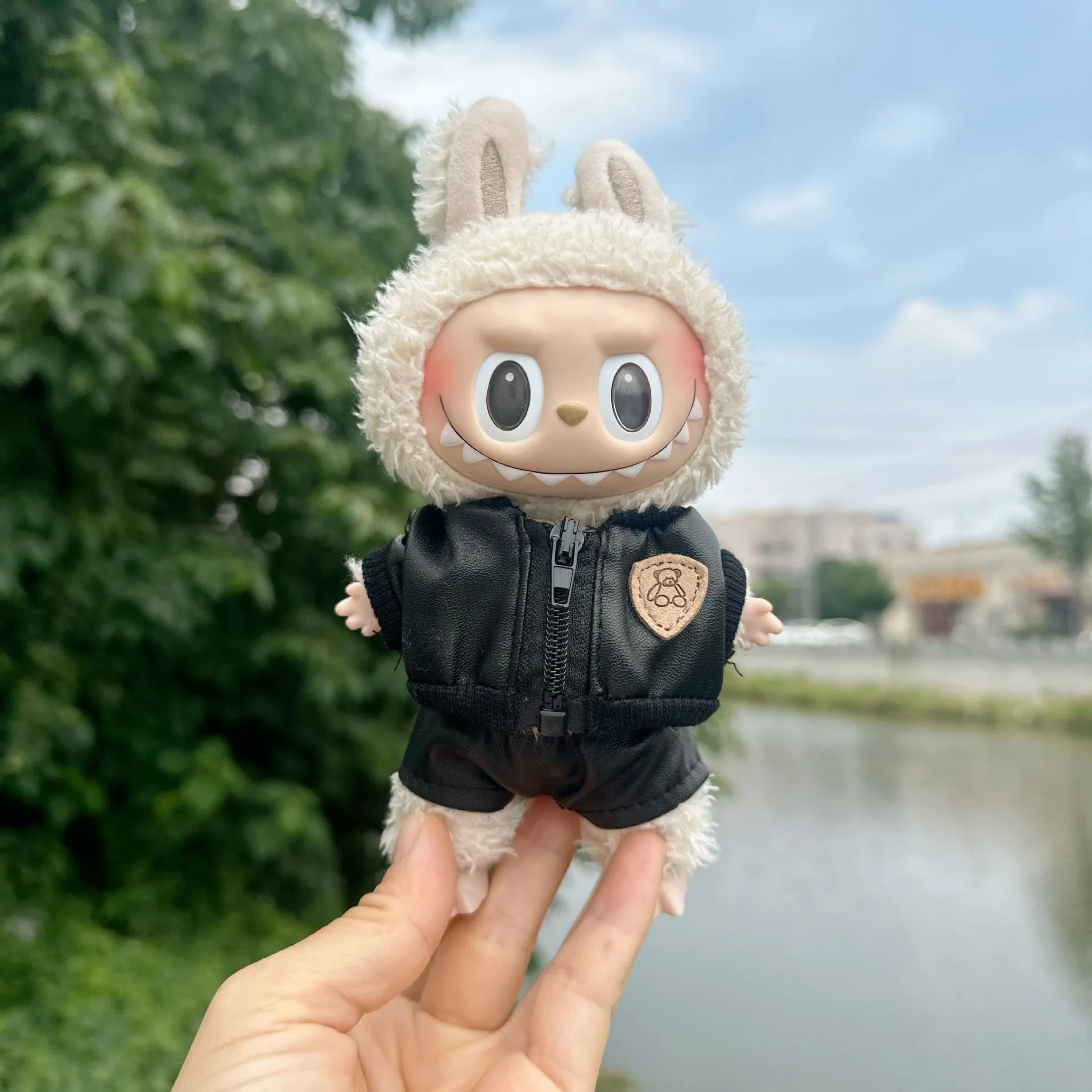 17cm Mini Plush Doll'S Clothes Outfit Accessories For Korea Kpop Exo Labubu Idol Black Leather Jacket Skirt Outfit Clothing Gift