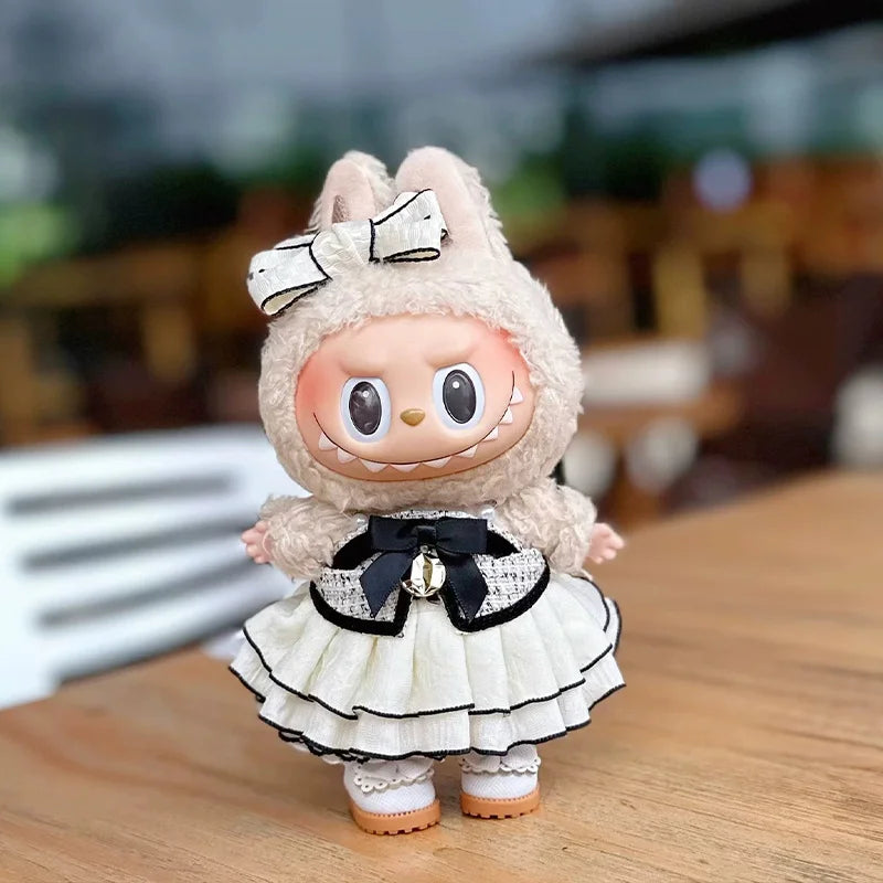 1 piece of 17cm Labubu baby dress, small fragrant style dress, bow tie evening dress dress (clothing only)