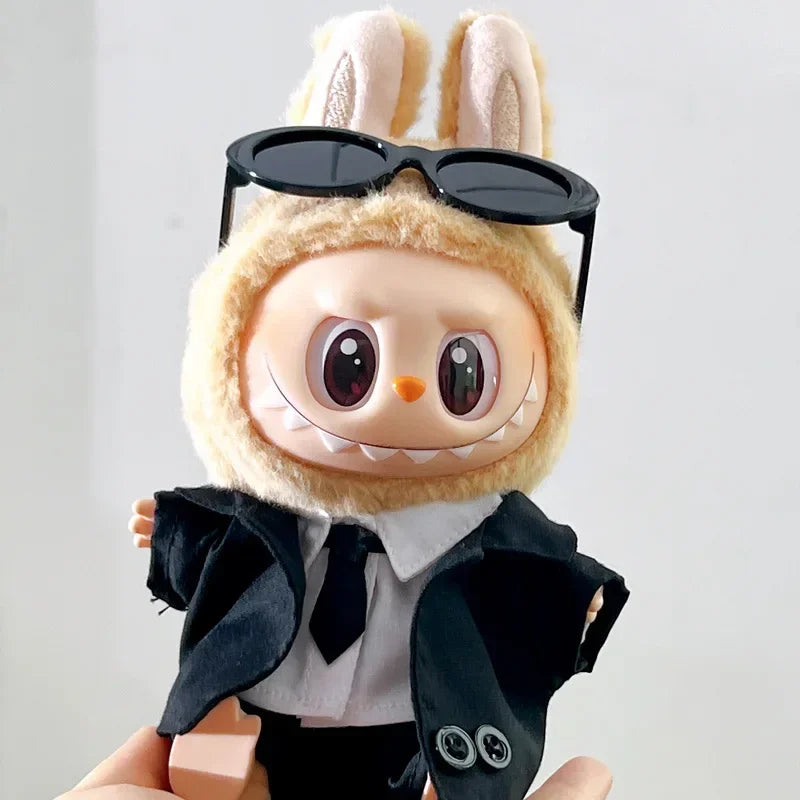 Stylish Cool Black Suit Sunglasses Set Mini Plush Doll'S Clothes Outfit Accessories for 17cm Korea Kpop Exo Labubu Clothing Gift
