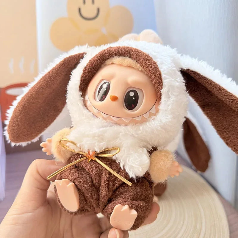 Adorable Brown-Eared Rabbit Clothes Set for Labubu Doll Pendant Only Clothing Item Including First Third Generation