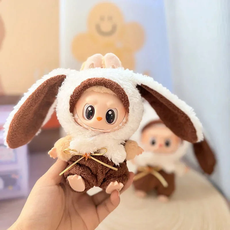 Adorable Brown-Eared Rabbit Clothes Set for Labubu Doll Pendant Only Clothing Item Including First Third Generation