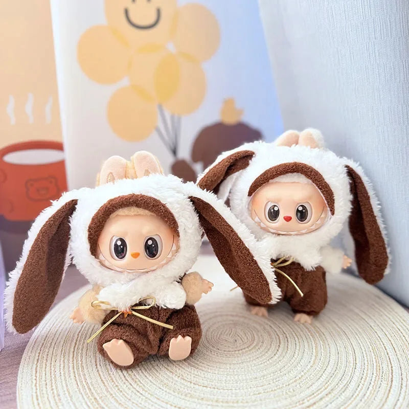Adorable Brown-Eared Rabbit Clothes Set for Labubu Doll Pendant Only Clothing Item Including First Third Generation