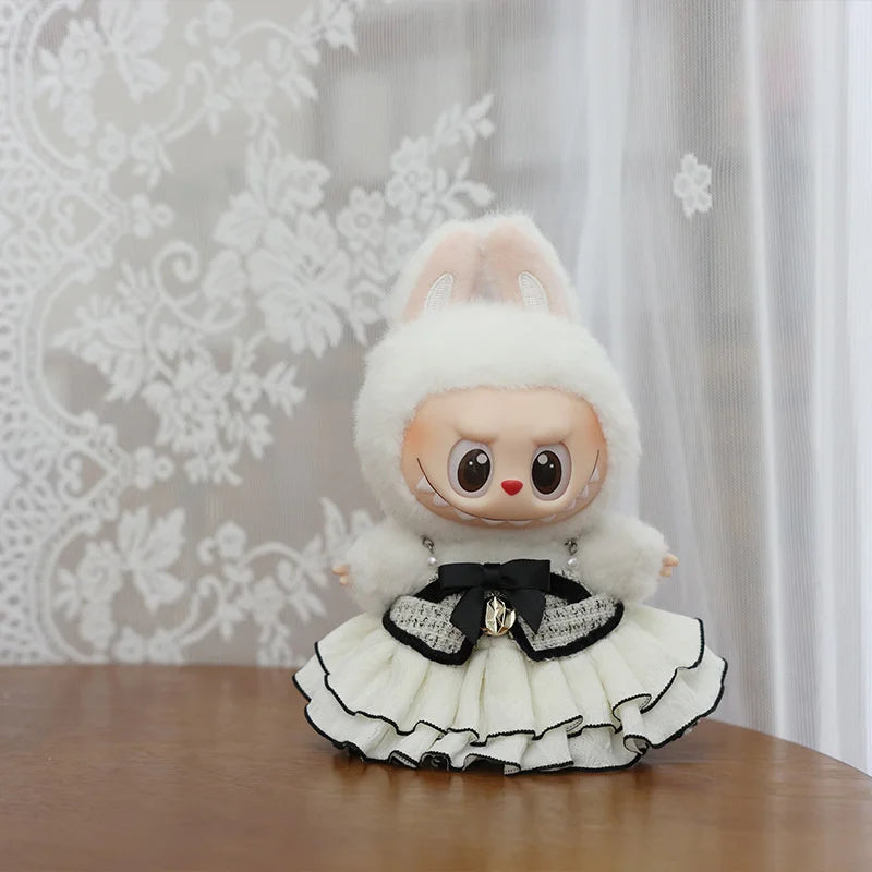1 piece of 17cm Labubu baby dress, small fragrant style dress, bow tie evening dress dress (clothing only)