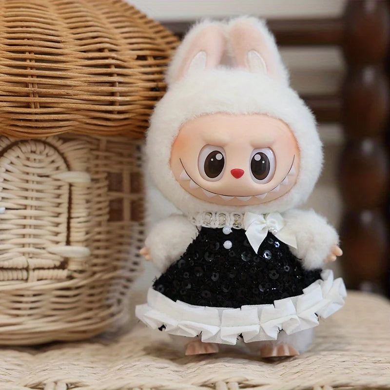 1 piece of 17cm Labubu baby dress, small fragrant style dress, bow tie evening dress dress (clothing only)