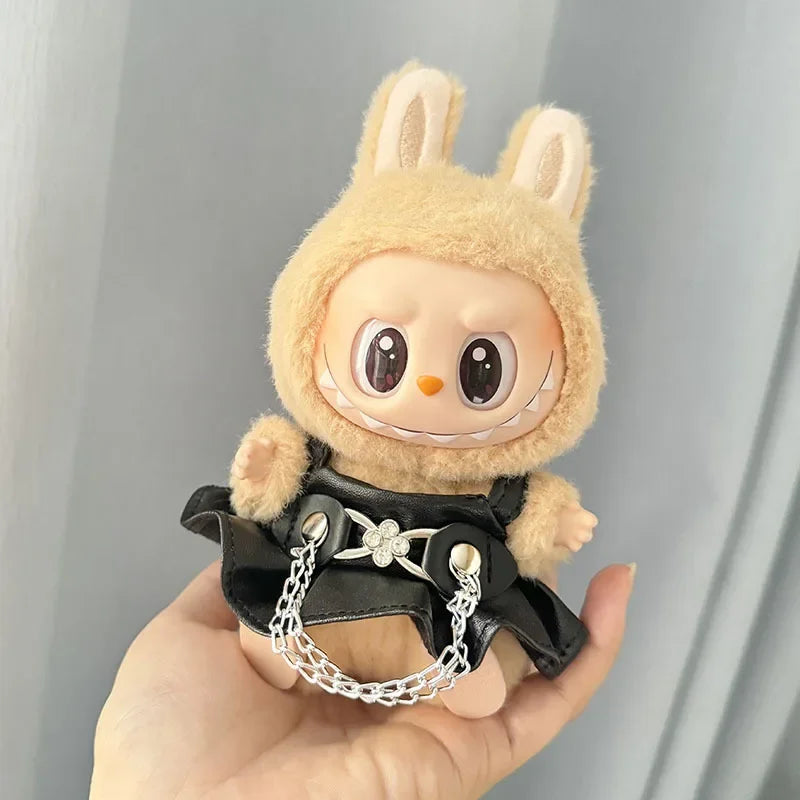17cm Mini Plush Doll'S Clothes Outfit Accessories For Korea Kpop Exo Labubu Idol Black Leather Jacket Skirt Outfit Clothing Gift