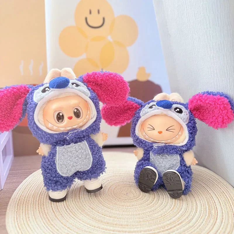 Adorable Brown-Eared Rabbit Clothes Set for Labubu Doll Pendant Only Clothing Item Including First Third Generation