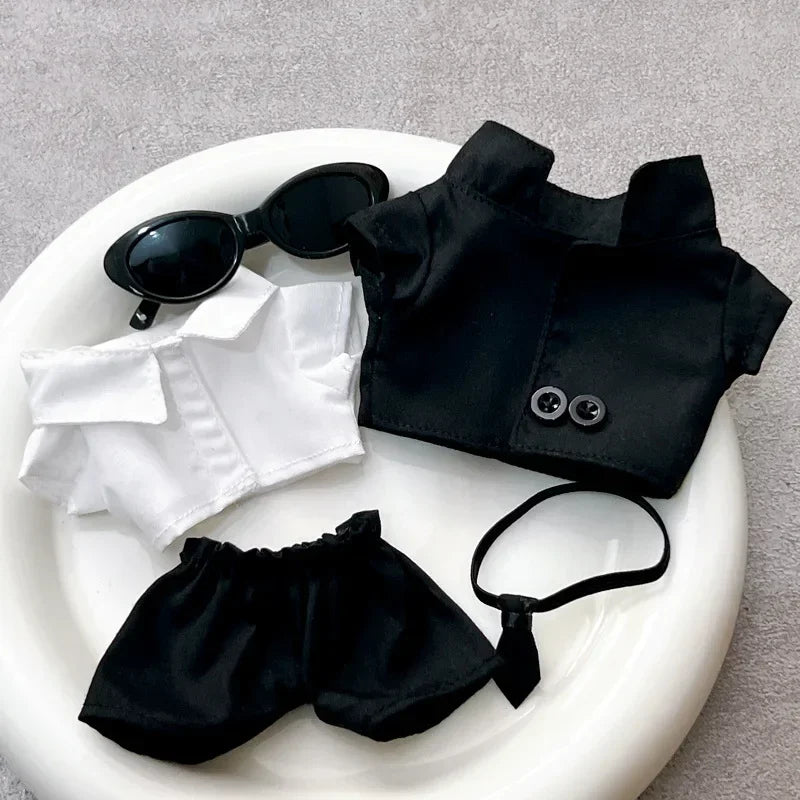 Stylish Cool Black Suit Sunglasses Set Mini Plush Doll'S Clothes Outfit Accessories for 17cm Korea Kpop Exo Labubu Clothing Gift