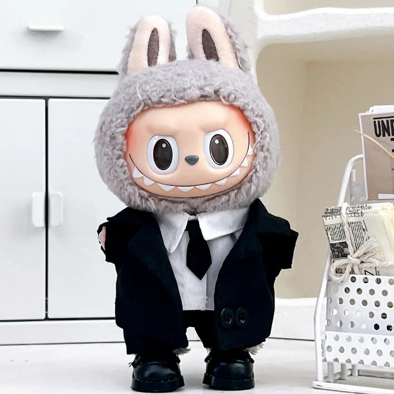 Stylish Cool Black Suit Sunglasses Set Mini Plush Doll'S Clothes Outfit Accessories for 17cm Korea Kpop Exo Labubu Clothing Gift
