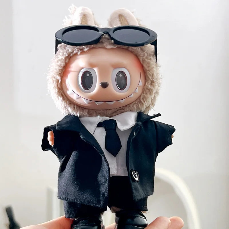 Stylish Cool Black Suit Sunglasses Set Mini Plush Doll'S Clothes Outfit Accessories for 17cm Korea Kpop Exo Labubu Clothing Gift