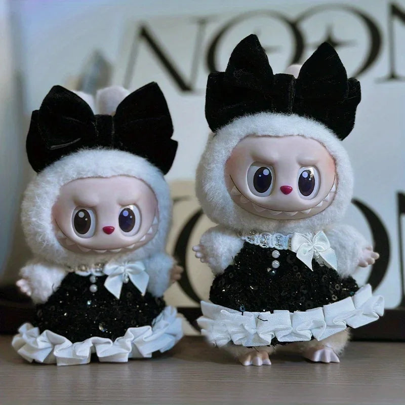 1 piece of 17cm Labubu baby dress, small fragrant style dress, bow tie evening dress dress (clothing only)
