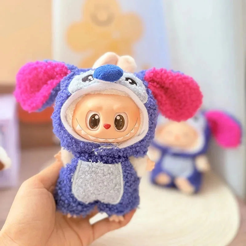 Adorable Brown-Eared Rabbit Clothes Set for Labubu Doll Pendant Only Clothing Item Including First Third Generation