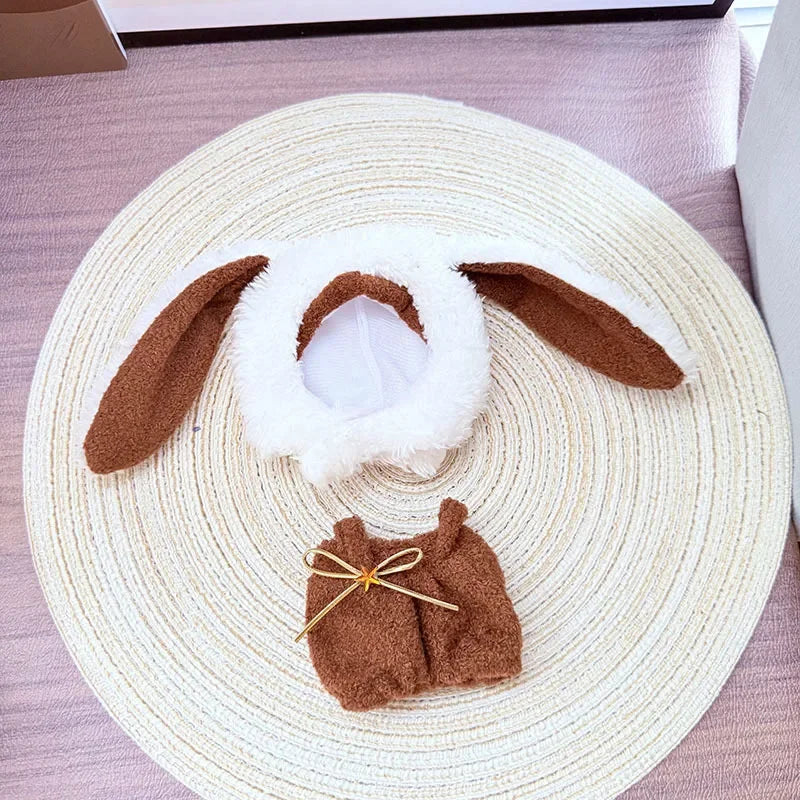 Adorable Brown-Eared Rabbit Clothes Set for Labubu Doll Pendant Only Clothing Item Including First Third Generation