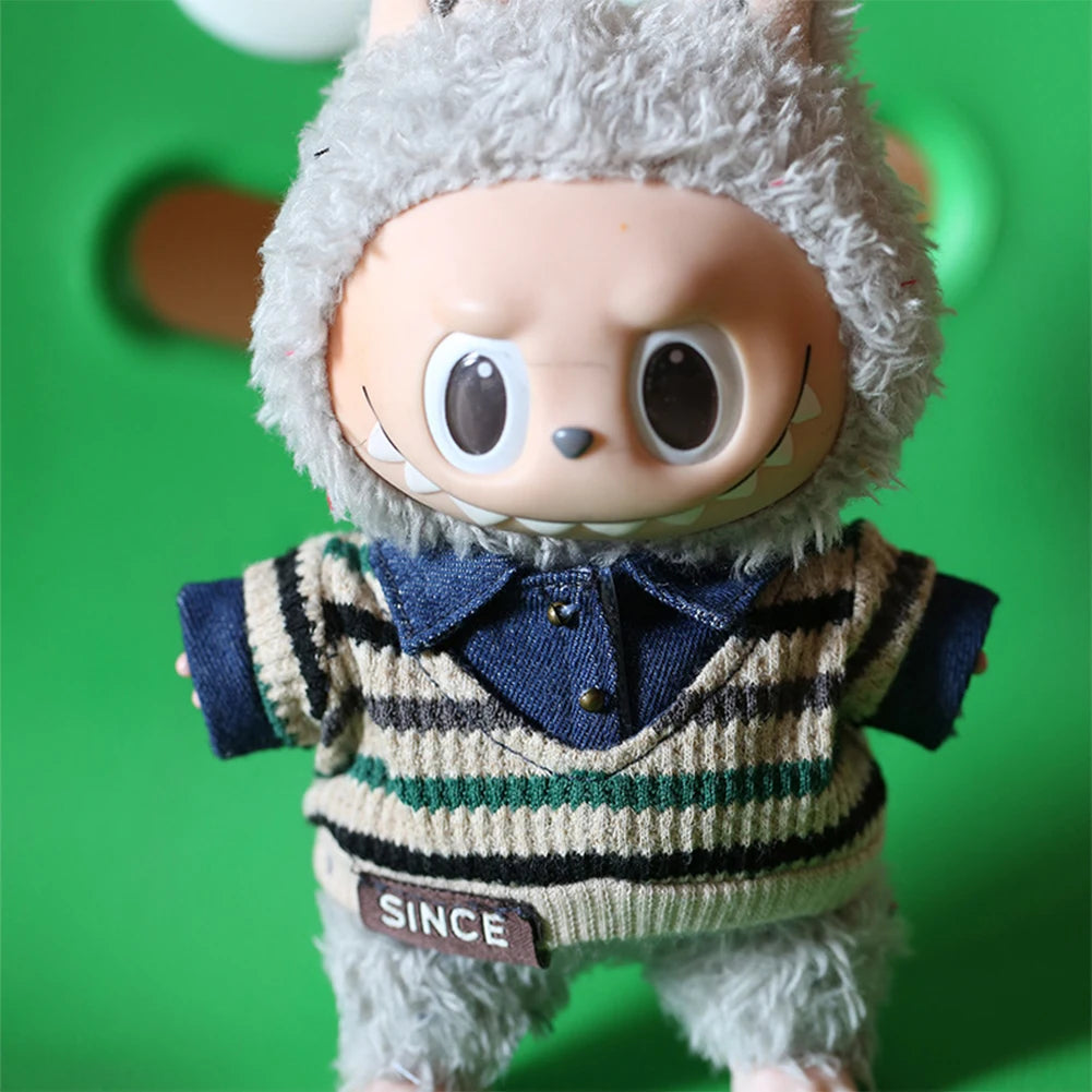 Mini Doll'S Clothes Outfit Accessories For 15-17cm Labubu and 10cm cotton doll Striped shirt baseball jersey Clothing Gift