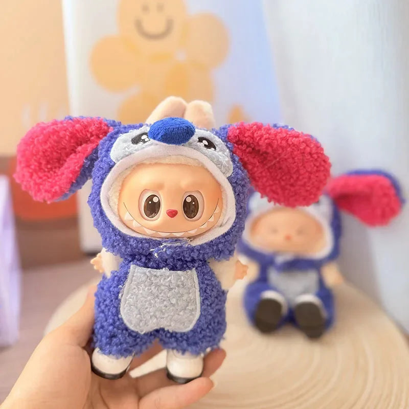 Adorable Brown-Eared Rabbit Clothes Set for Labubu Doll Pendant Only Clothing Item Including First Third Generation