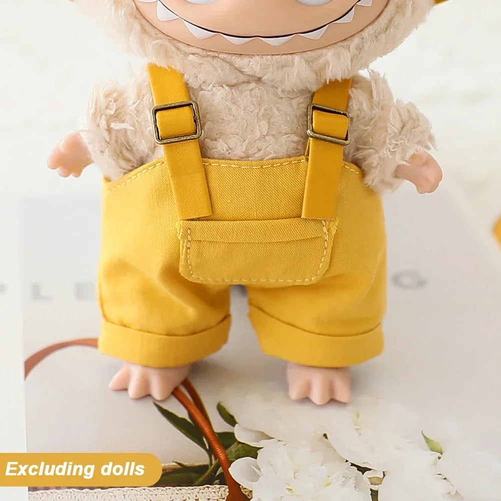 Cute Mini Clothes Outfit Accessories Bucket Hat Overalls BJD Doll Clothing For 17cm Labubu V2 Girl Gift Outfit