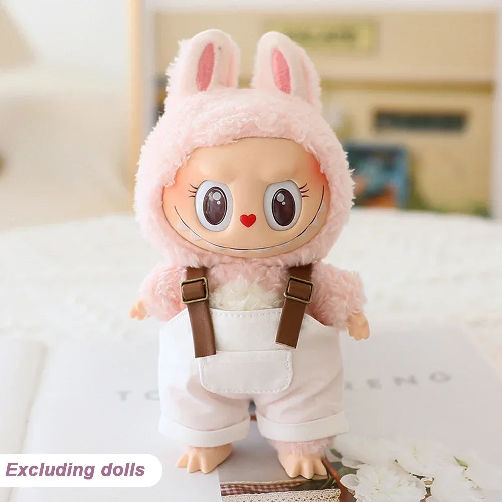 Cute Mini Clothes Outfit Accessories Bucket Hat Overalls BJD Doll Clothing For 17cm Labubu V2 Girl Gift Outfit