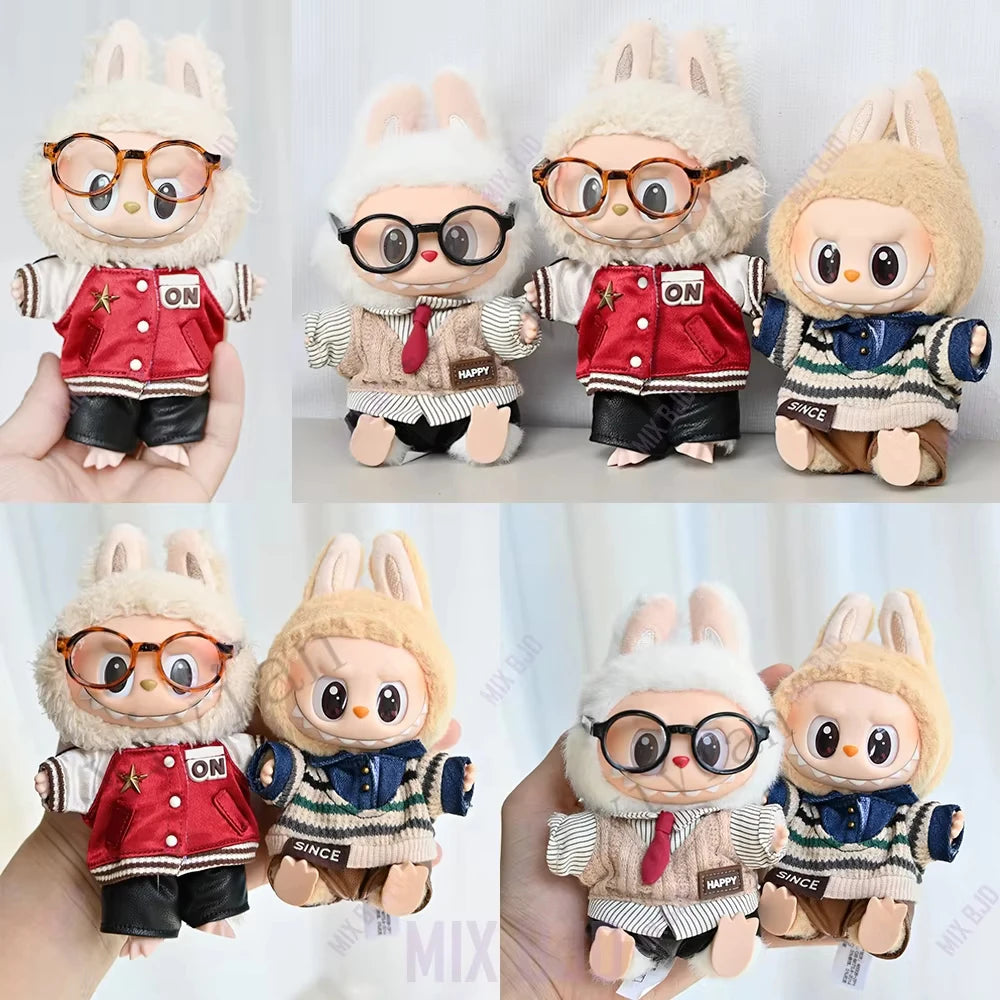 Mini Doll'S Clothes Outfit Accessories For 15-17cm Labubu and 10cm cotton doll Striped shirt baseball jersey Clothing Gift