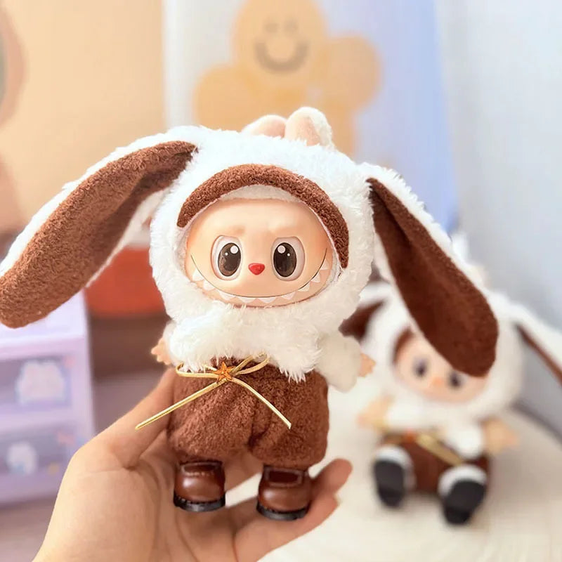 Adorable Brown-Eared Rabbit Clothes Set for Labubu Doll Pendant Only Clothing Item Including First Third Generation