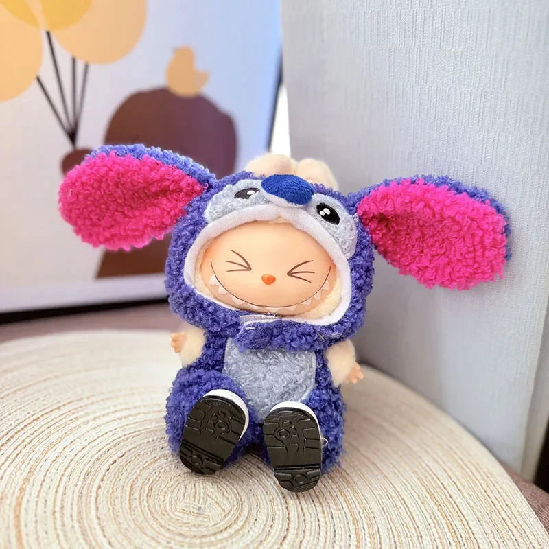 Adorable Brown-Eared Rabbit Clothes Set for Labubu Doll Pendant Only Clothing Item Including First Third Generation
