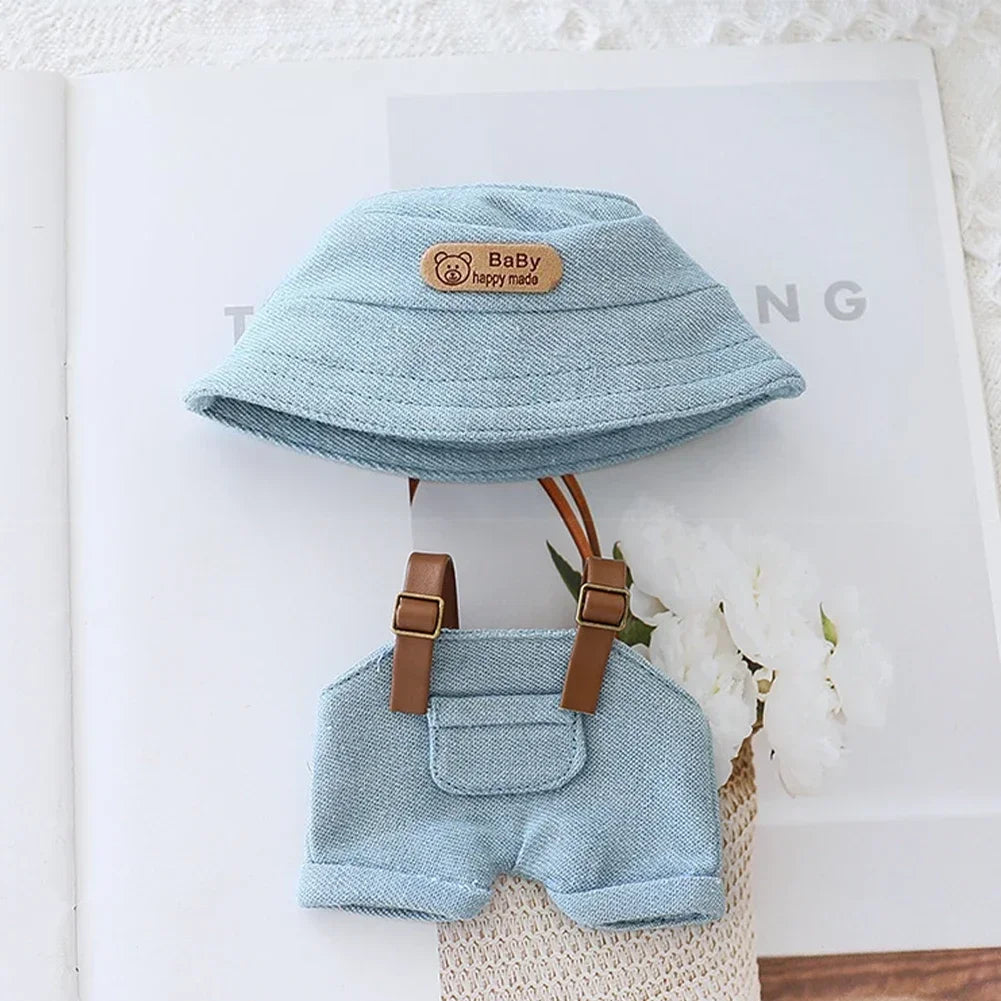 Cute Mini Clothes Outfit Accessories Bucket Hat Overalls BJD Doll Clothing For 17cm Labubu V2 Girl Gift Outfit