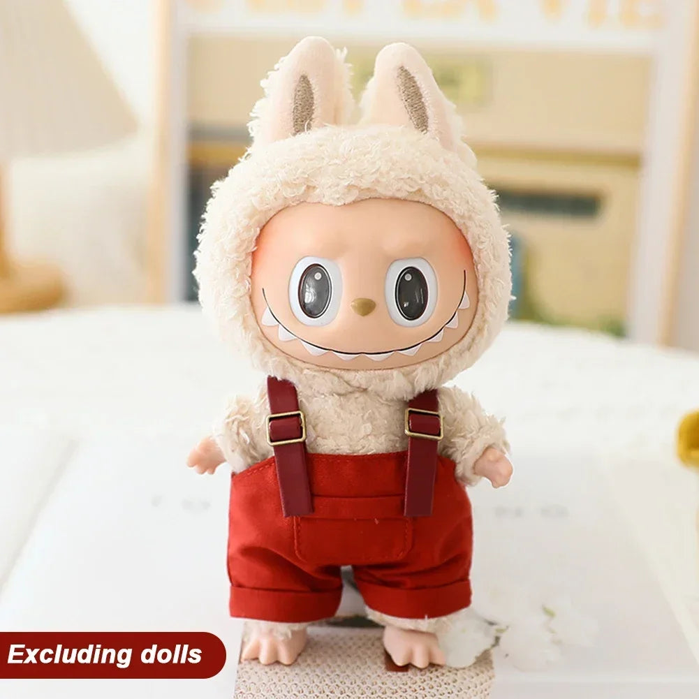 Cute Mini Clothes Outfit Accessories Bucket Hat Overalls BJD Doll Clothing For 17cm Labubu V2 Girl Gift Outfit