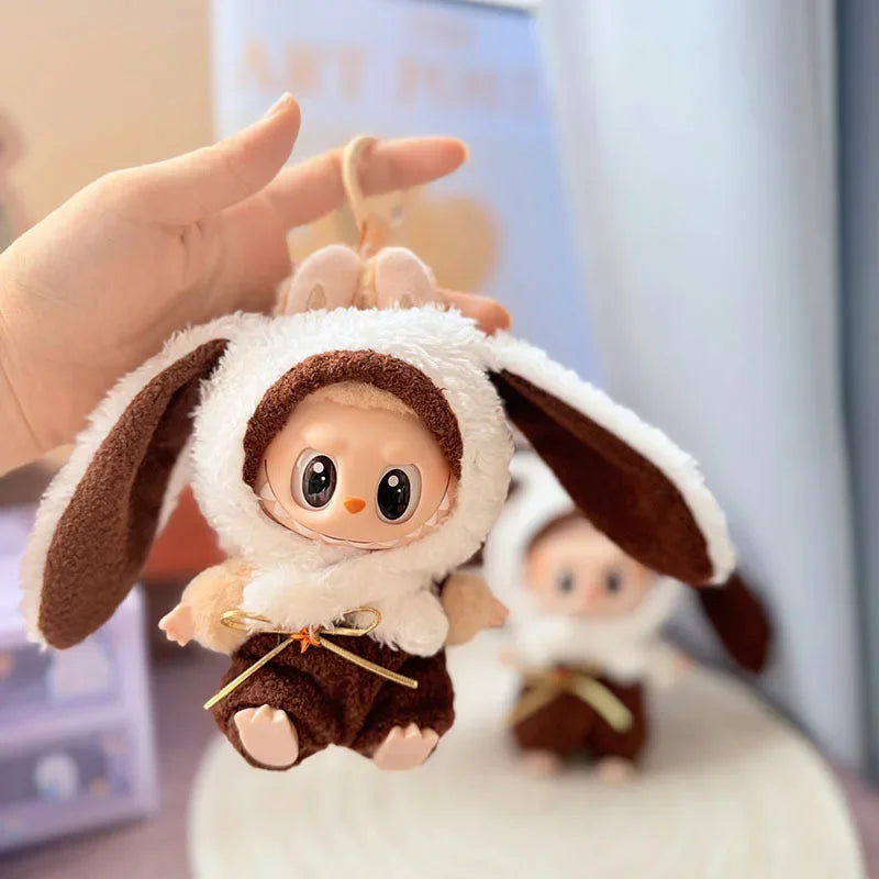 Adorable Brown-Eared Rabbit Clothes Set for Labubu Doll Pendant Only Clothing Item Including First Third Generation