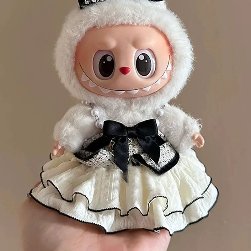 1 piece of 17cm Labubu baby dress, small fragrant style dress, bow tie evening dress dress (clothing only)