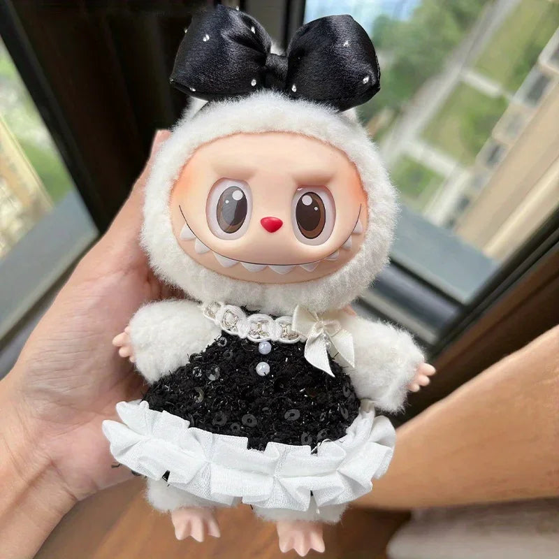 1 piece of 17cm Labubu baby dress, small fragrant style dress, bow tie evening dress dress (clothing only)