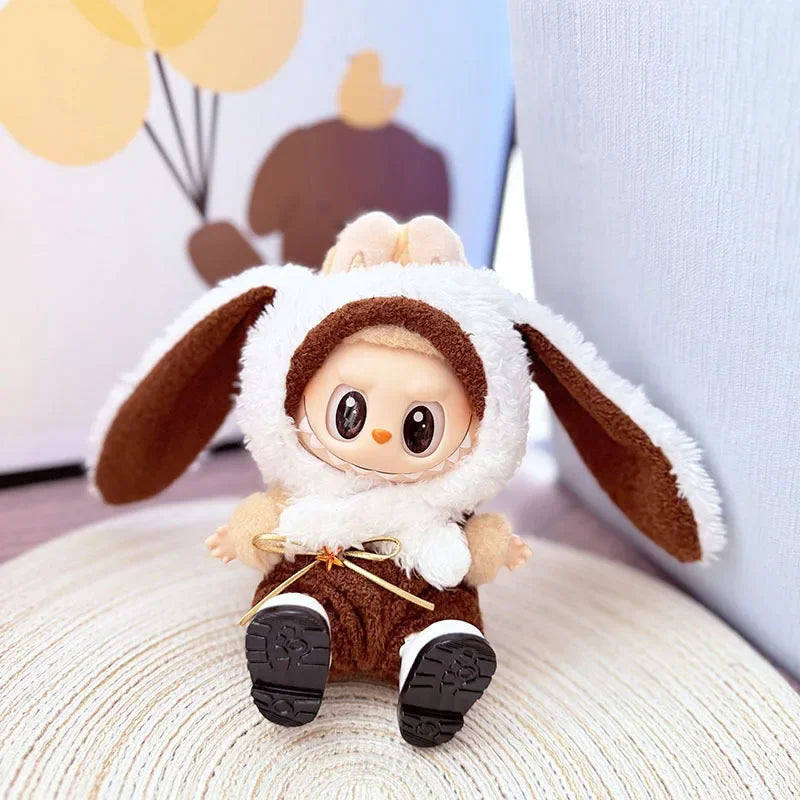 Adorable Brown-Eared Rabbit Clothes Set for Labubu Doll Pendant Only Clothing Item Including First Third Generation