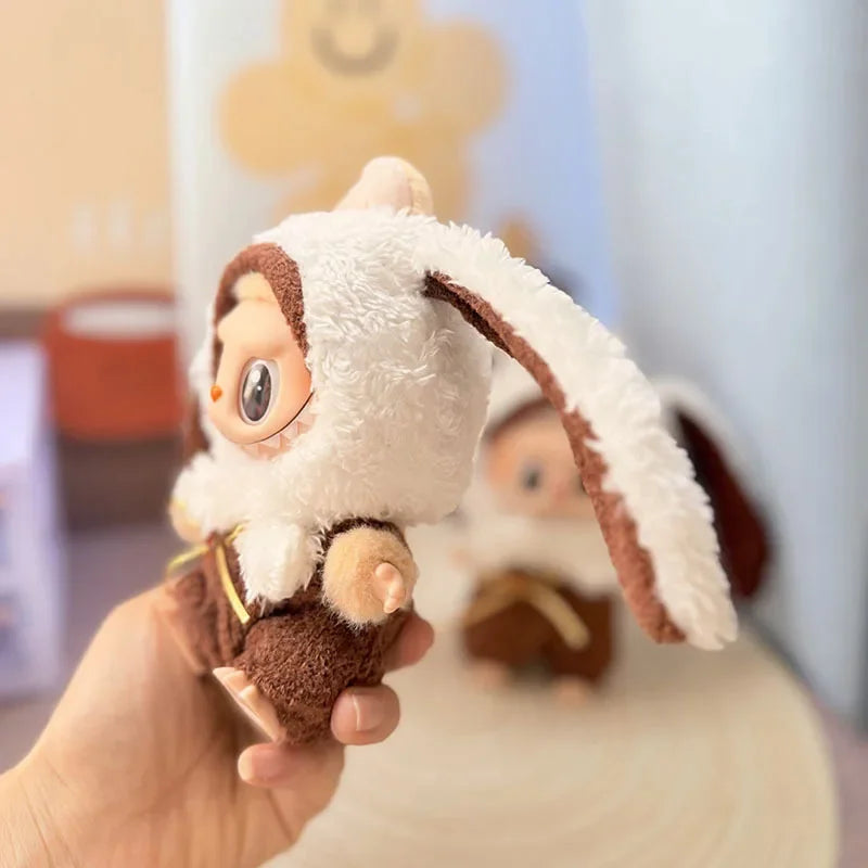 Adorable Brown-Eared Rabbit Clothes Set for Labubu Doll Pendant Only Clothing Item Including First Third Generation